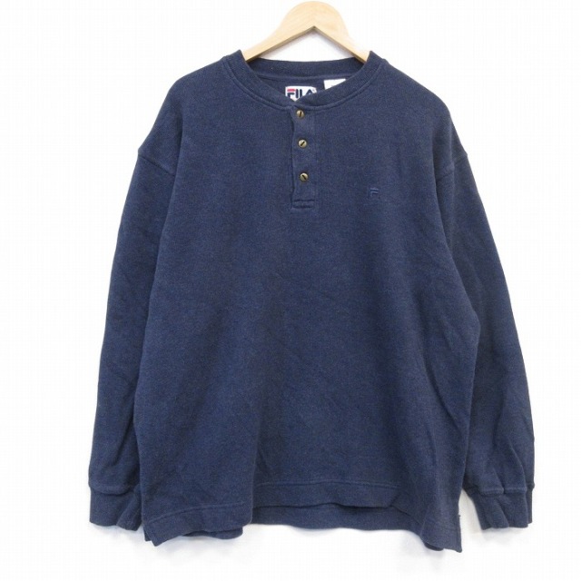 フィラ 90s 長袖セーター ワンポイントロゴ ネイビー メンズXL相当 | 古着