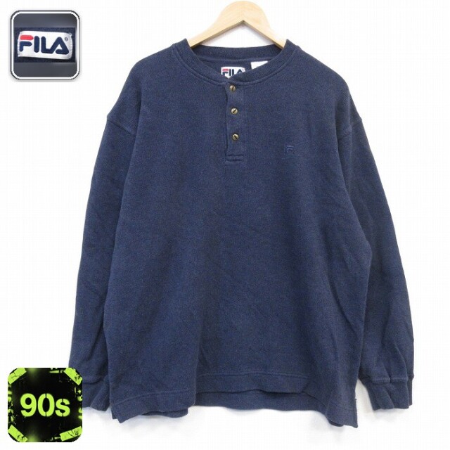 フィラ 90s 長袖セーター ワンポイントロゴ ネイビー メンズXL相当 | 古着