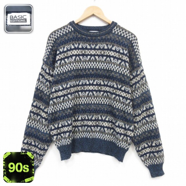 ベーシックエディションズ 90s 長袖セーター フェアアイル ネイビー メンズL相当 | 古着