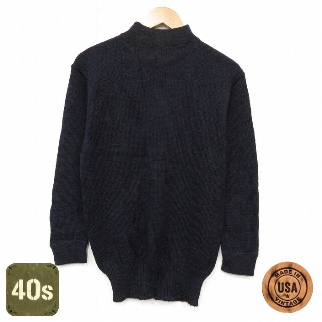 40s モックネックセーター USネイビー ブラック メンズS相当 | 古着