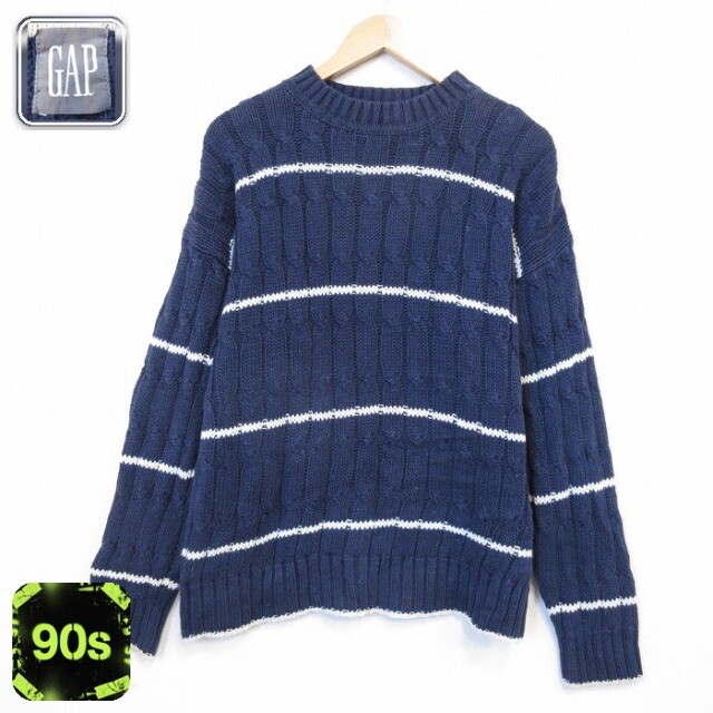 ギャップ 90s 長袖セーター ボーダー ネイビー メンズL相当 | 古着