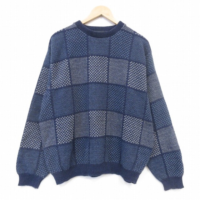 長袖 セーター 00s クルーネック ネイビー メンズXL相当 | 古着