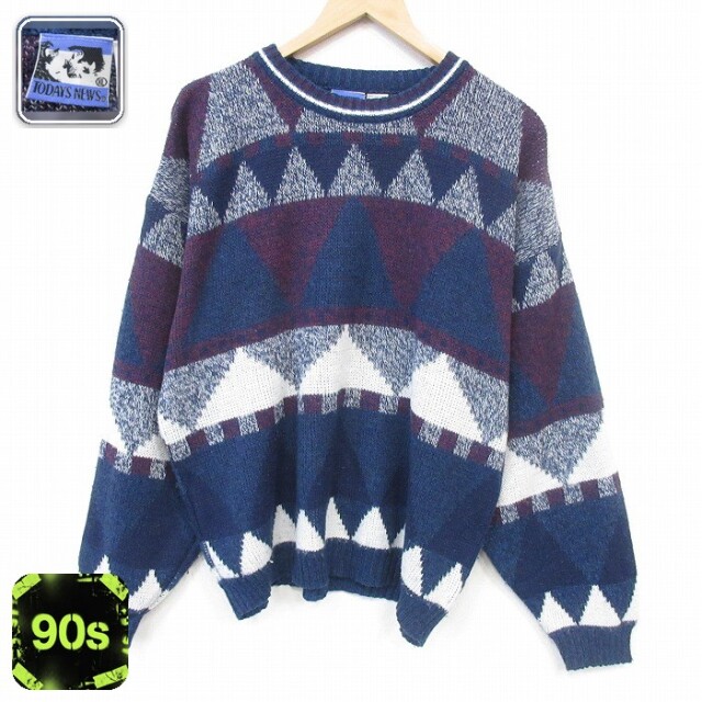 TODAYS NEWS 90s 長袖セーター ネイビー メンズXL相当 | 古着