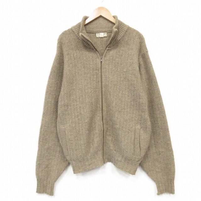 XL★古着 エルエルビーン 長袖 フルジップ ニット カーディガン メンズ 80年代 80s ドライバーズ ウール USA製 ブラウン 霜降り【spe】 26sep10