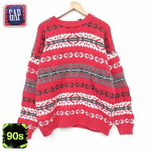 ギャップ 90s 長袖セーター フェアアイル レッド メンズXL相当 | 古着