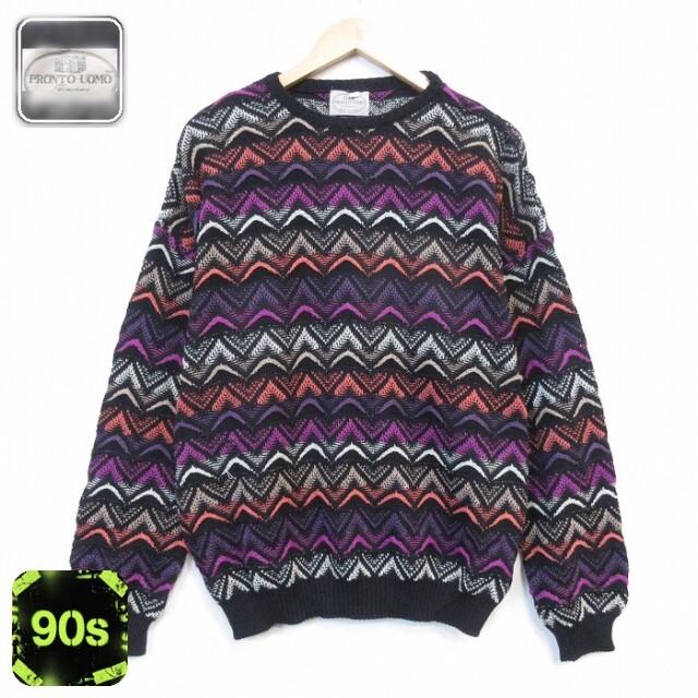 長袖 セーター 90s クルーネック イタリア製 ブラック メンズXL相当 | 古着