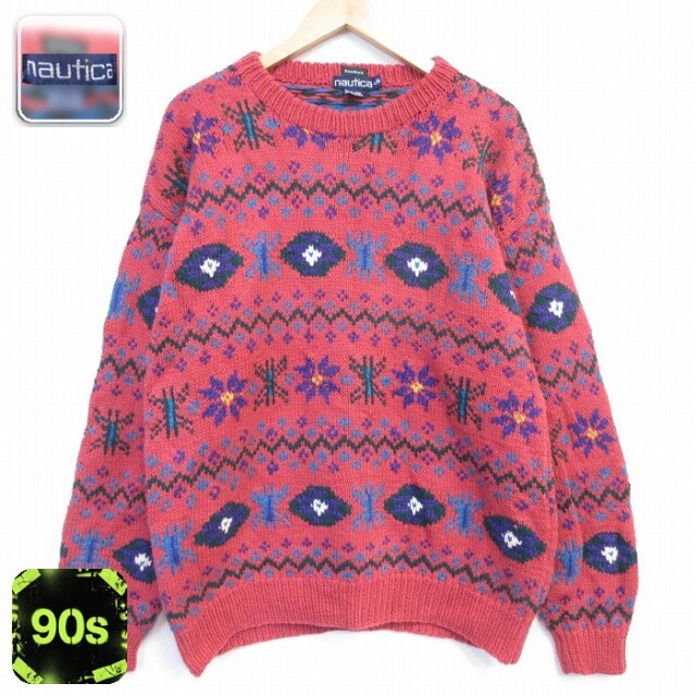 ノーティカ 90s 長袖セーター 手編み ピンク メンズL相当 | 古着
