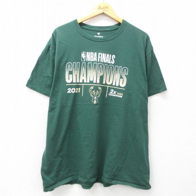 XL★古着 半袖 Tシャツ メンズ NBA ミルウォーキーバックス 大きいサイズ コットン クルーネック 緑 グリーン バスケットボール 25apr25 中古