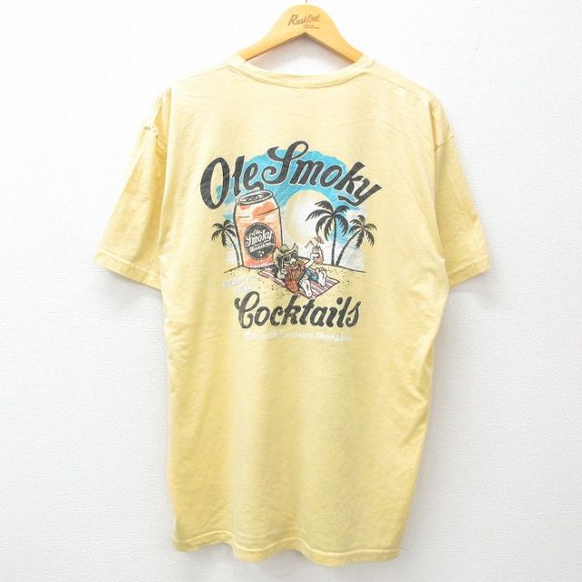 【50%OFF】XL★古着 半袖 Tシャツ メンズ オーレスモーキームーンシャイン 酒 ビーチ 大きいサイズ クルーネック 薄黄 イエロー 25apr25 中古