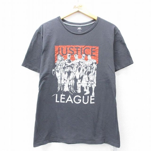 XL★古着 オールドネイビー OLD NAVY 半袖 Tシャツ メンズ DCコミックス ジャスティスリーグ バットマン BATMAN スーパーマン コットン クルーネック 濃グレー 25aug22 中古