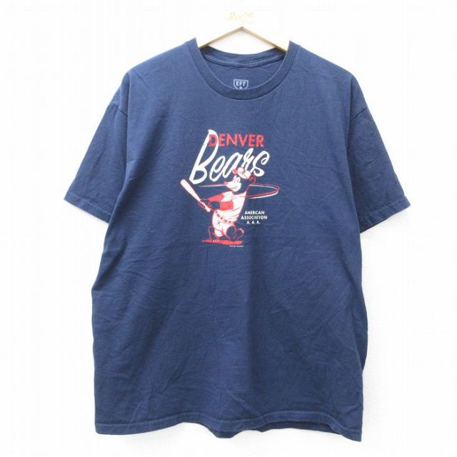 【50%OFF】XL★古着 半袖 Tシャツ メンズ デンバーベアーズ コットン クルーネック 紺 ネイビー メジャーリーグ ベースボール 野球 25aug22 中古