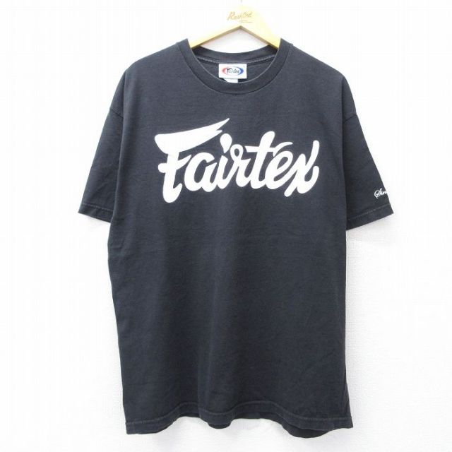 XL★古着 半袖 Tシャツ メンズ Fairtex コットン クルーネック 黒 ブラック 25aug22 中古