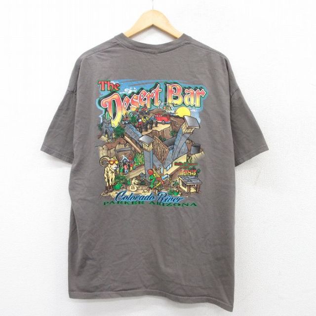 XL★古着 半袖 Tシャツ メンズ Pesert Bar 大きいサイズ コットン クルーネック 濃グレー 25aug23 中古