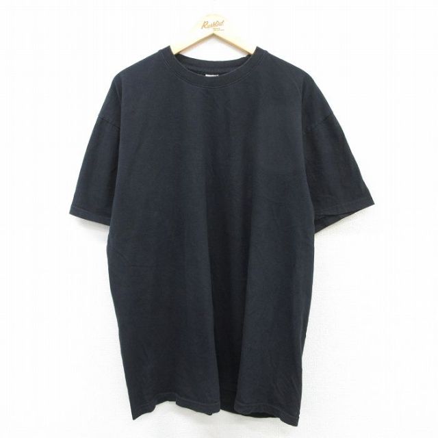 XL★古着 半袖 Tシャツ メンズ 無地 大きいサイズ コットン クルーネック 黒 ブラック 25aug23 中古