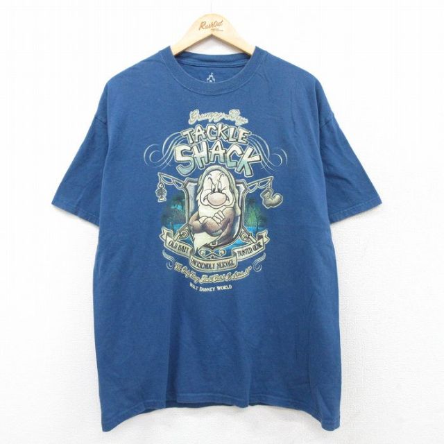 XL★古着 ヘインズ Hanes 半袖 Tシャツ メンズ ディズニー DISNEY しらゆきひめ 7人の小人 七人のこびと コットン クルーネック 青 ブルー 25aug23 中古