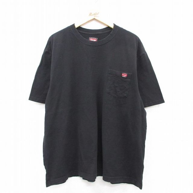 XL★古着 ラングラー Wrangler 半袖 Tシャツ メンズ 胸ポケット付き 大きいサイズ 子クルーネック 黒 ブラック 【spe】 25aug25 中古