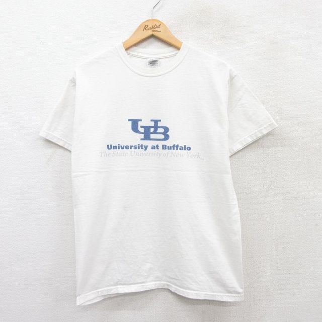 M★古着 半袖 Tシャツ メンズ University at Buffalo コットン クルーネック 白 ホワイト 25aug25 中古