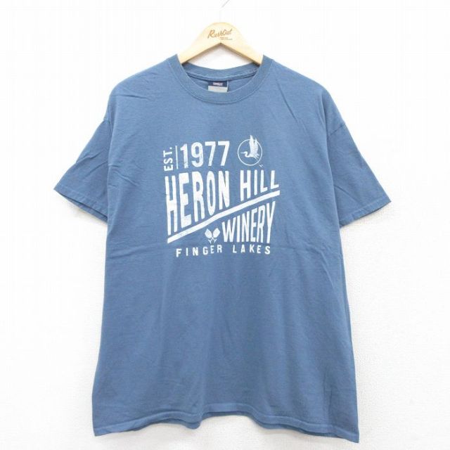 XL★古着 MVスポーツ 半袖 Tシャツ メンズ HERON HILL コットン クルーネック 薄紺 ネイビー 25aug25 中古