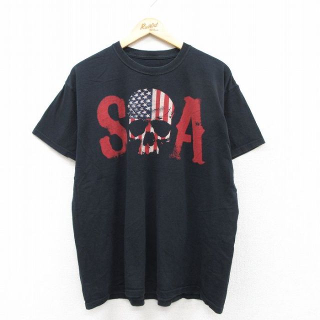 【50%OFF】XL★古着 半袖 Tシャツ メンズ サンオブアナーキー サンズオブアナーキー クルーネック 黒 ブラック 25aug25 中古