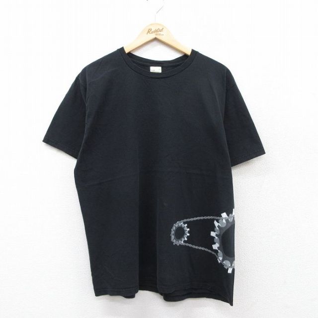【50%OFF】XL★古着 半袖 Tシャツ メンズ KEEN チェーン ギア コットン クルーネック 黒 ブラック 25aug26 中古