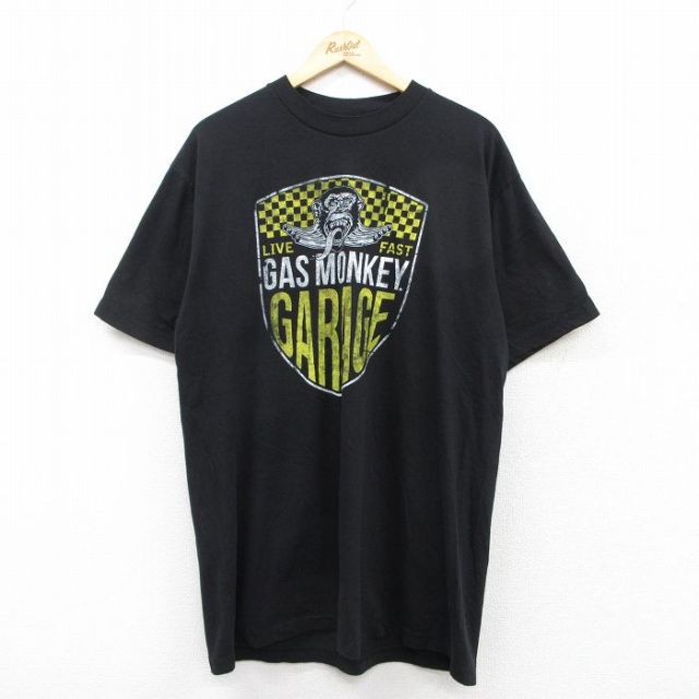 XL★古着 半袖 Tシャツ メンズ ガスモンキー ロング丈 クルーネック 黒 ブラック 25aug26 中古