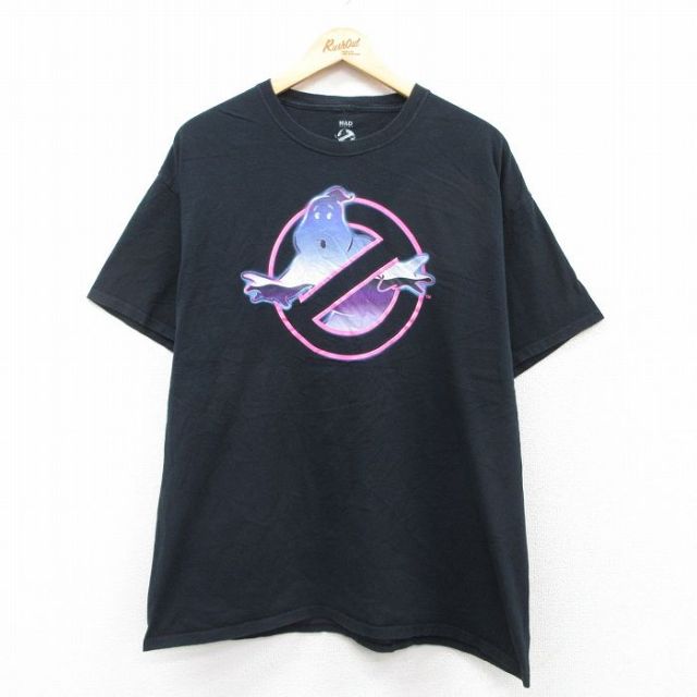 【50%OFF】XL★古着 半袖 Tシャツ メンズ 映画 ゴーストバスターズ コットン クルーネック 黒 ブラック 25aug26 中古