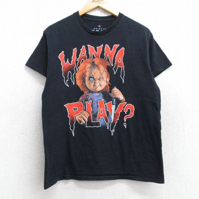 M★古着 リップルジャンクション 半袖 Tシャツ メンズ ホラー映画 チャイルドプレイ チャッキー コットン クルーネック 黒 ブラック 25aug28 中古