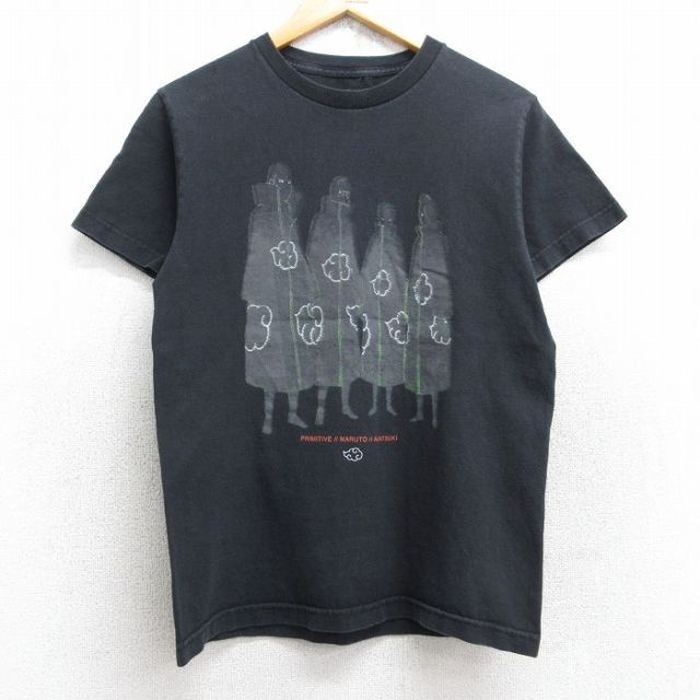 S★古着 半袖 Tシャツ メンズ アニメ ナルト疾風伝 暁 コットン クルーネック 黒 ブラック 【spe】 25aug28 中古