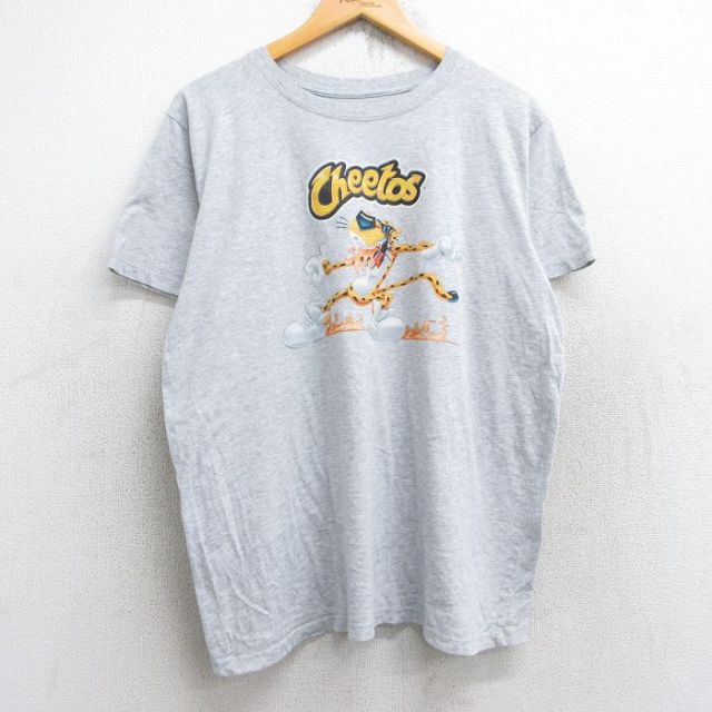 【50%OFF】XL★古着 半袖 Tシャツ メンズ チートス クルーネック 薄グレー 霜降り 25aug28 中古