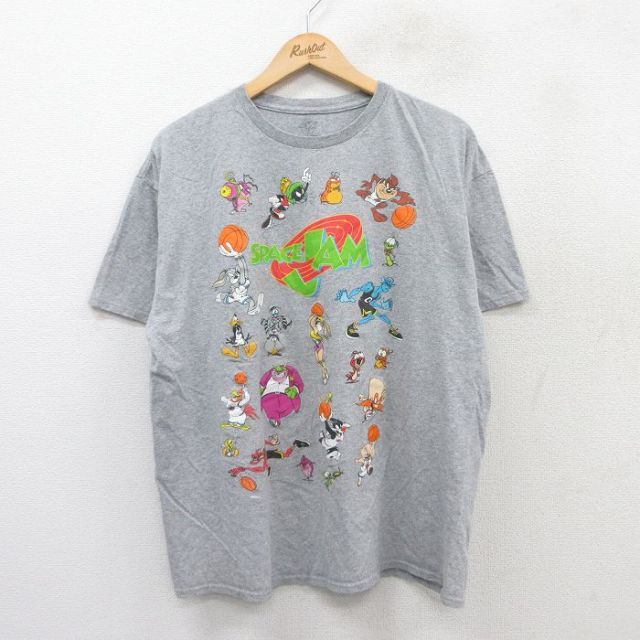 XL★古着 半袖 Tシャツ メンズ ルーニーテューンズ LOONEY TUNES 映画 スペースジャム バッグスバニー シルベスター タズ クルーネック グレー 霜降り 25aug30 中古