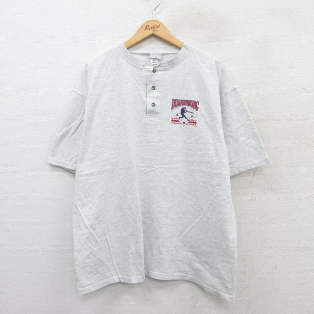 XL★古着 半袖 Tシャツ メンズ デュエインズバーグ ベースボール 大きいサイズ ヘンリーネック 薄グレー 霜降り 25aug30 中古