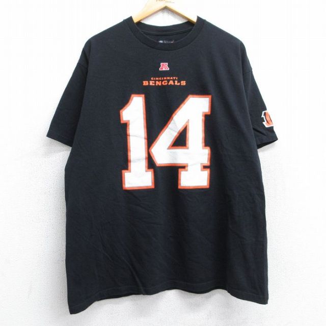 【50%OFF】XL★古着 半袖 Tシャツ メンズ NFL シンシナティベンガルズ アンディダルトン 14 コットン クルーネック 黒 ブラック アメフト スーパーボウル 25aug30 中古