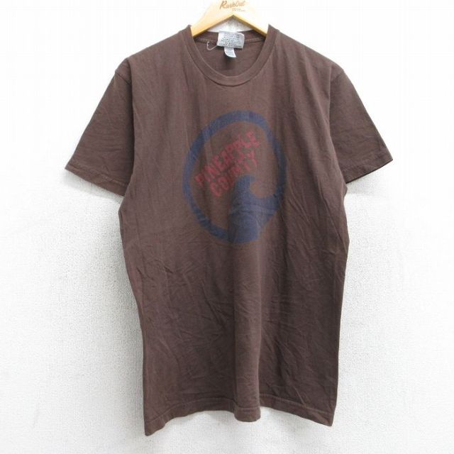 L★古着 半袖 Tシャツ メンズ パイナップル サーフィン コットン クルーネック 茶 ブラウン 25aug30 中古