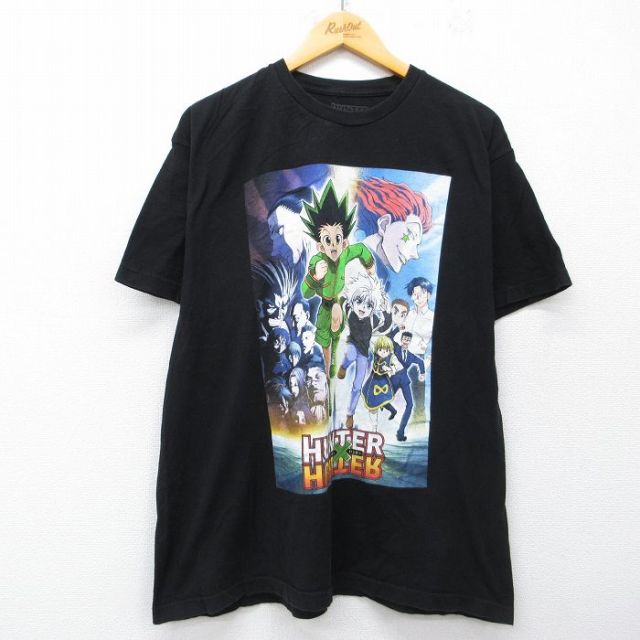 XL★古着 半袖 Tシャツ メンズ アニメ ハンターハンター 大きいサイズ コットン クルーネック 黒 26mar18