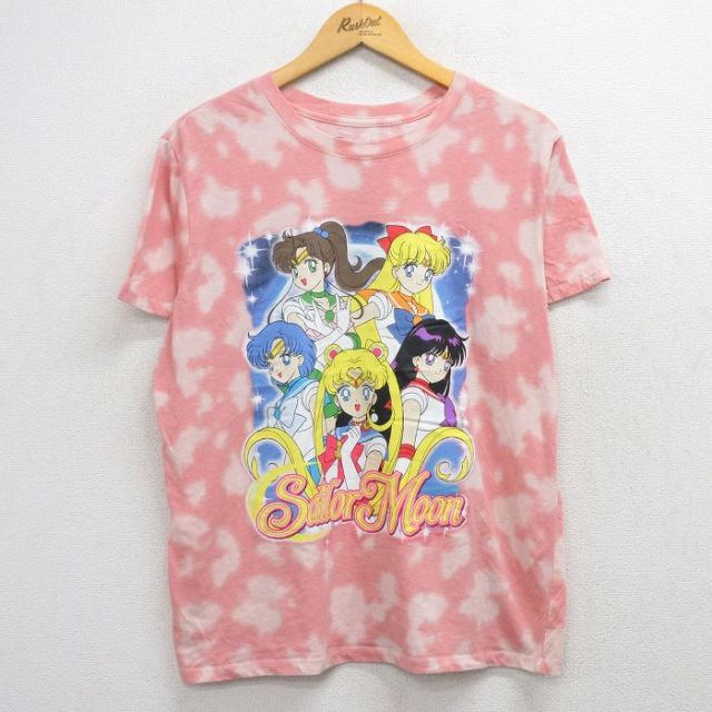 セーラームーン 半袖Tシャツ ブリーチ加工 ピンク L | 古着