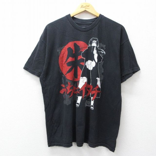 XL★古着 半袖 Tシャツ メンズ アニメ ナルト疾風伝 うちはイタチ 大きいサイズ コットン クルーネック 黒【spe】 26mar19