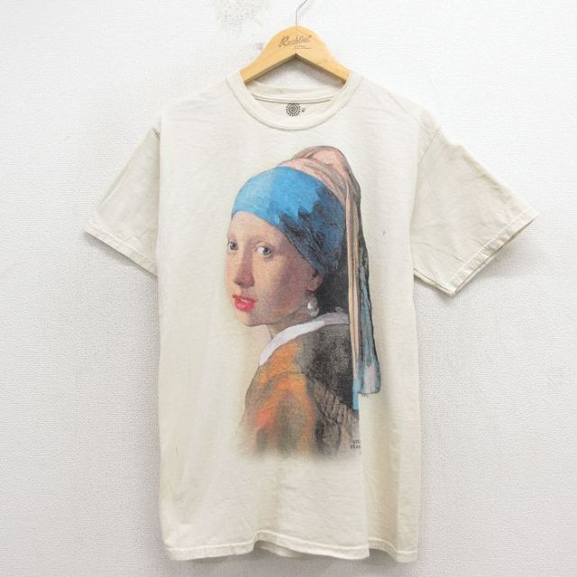 THE MOUNTAIN 半袖Tシャツ 画家 ヨハネスフェルメール 真珠の耳飾りの少女 ベージュ メンズM相当 | 古着