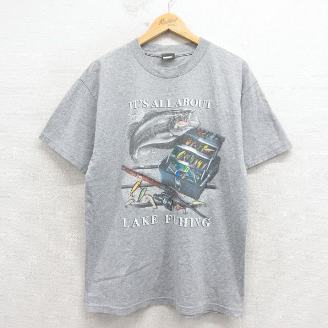 半袖Tシャツ 魚 グレー メンズL相当 | 古着
