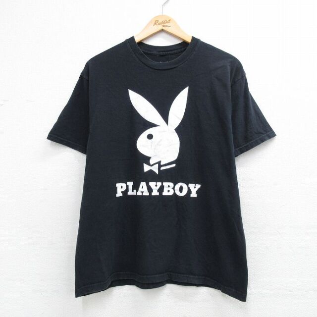 プレイボーイ 半袖Tシャツ ビッグロゴ ブラック メンズL相当 | 古着