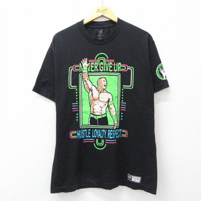ワールドプロレスリング 半袖Tシャツ ジョンシナ ブラック メンズL相当 | 古着