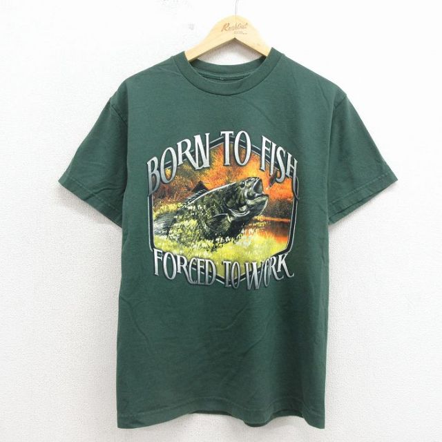 半袖Tシャツ 魚 グリーン メンズM相当 | 古着