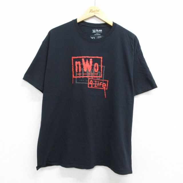 ワールドプロレスリング 半袖Tシャツ nowプリント ブラック XL | 古着