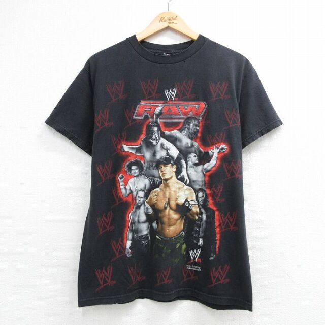 ワールドプロレスリング 半袖Tシャツ ジョンシナ ブラック メンズM相当 | 古着