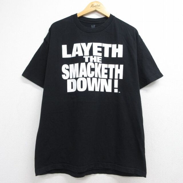 ワールドプロレスリング 半袖Tシャツ ザロック ブラック メンズXL相当 | 古着