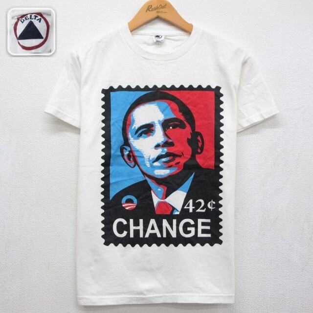 【20%OFF】S 半袖Tシャツ バラクオバマ切手 ホワイト | 古着