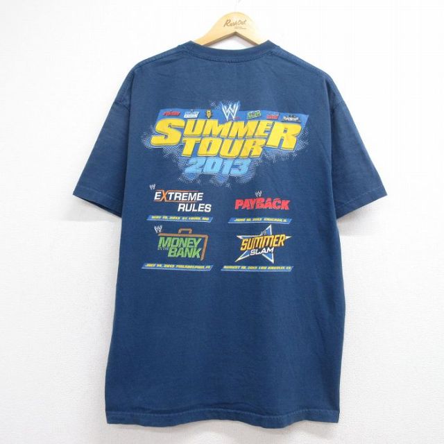 ワールドプロレスリング 半袖Tシャツ SUMMER TOUR CREW ネイビー メンズXL相当 | 古着