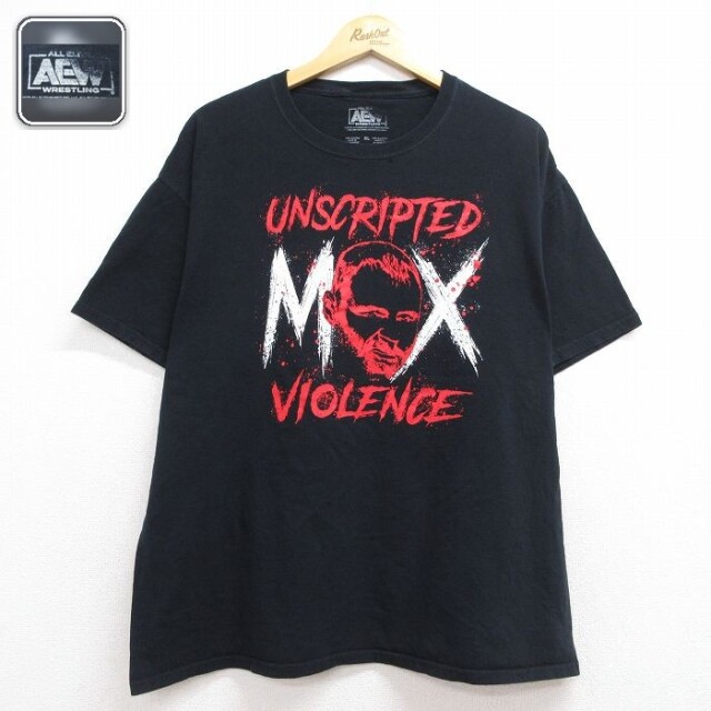 【20%OFF】ワールドプロレスリング 半袖Tシャツ ジョンモクスリープリント ブラック メンズXL相当 | 古着