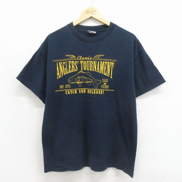 半袖Tシャツ 魚 ブラック メンズL相当 | 古着