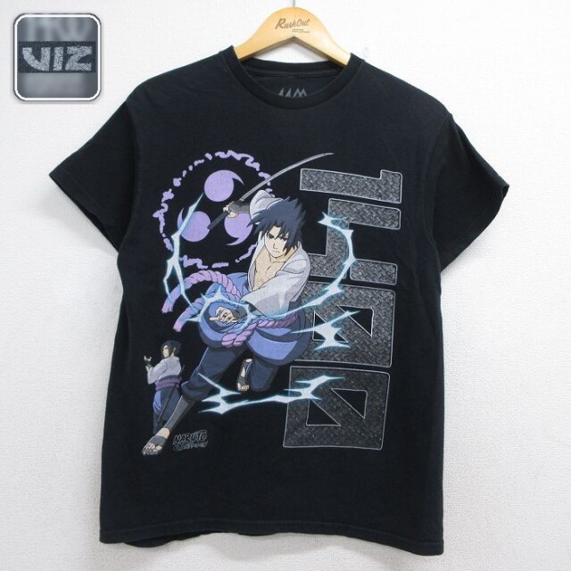 ナルト疾風伝 半袖Tシャツ うちはサスケ ブラック メンズM相当 | 古着
