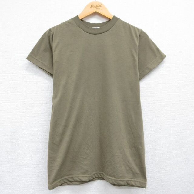 S★古着 半袖 Tシャツ メンズ ミリタリー 無地 クルーネック USA製 カーキ 26jun30